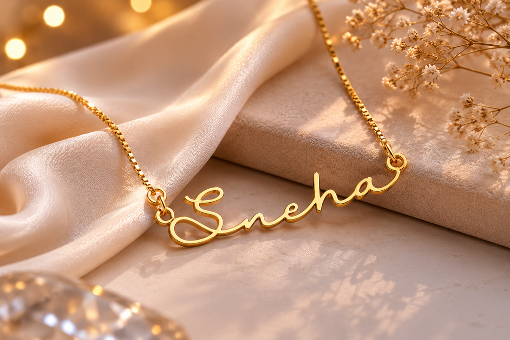 Everlasting Gold Plated Signature Style Name Necklace