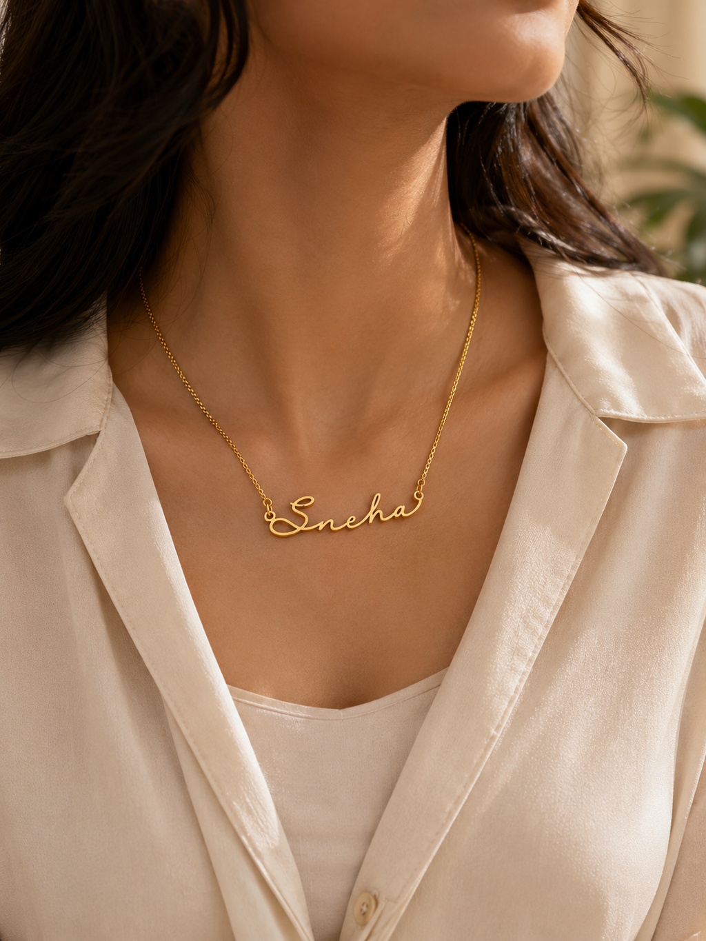 Everlasting Gold Plated Signature Style Name Necklace