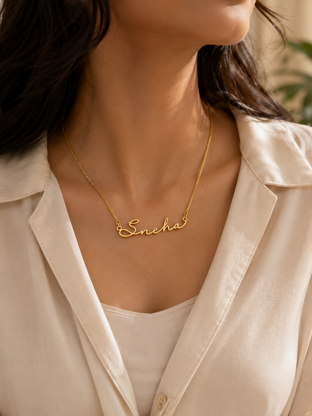 Everlasting Gold Plated Signature Style Name Necklace