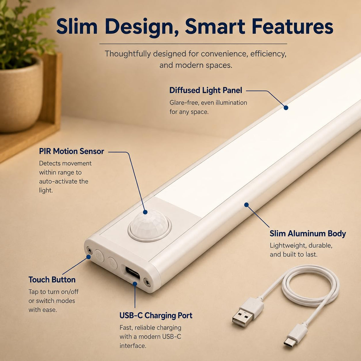 LED Rechargeable Touch Lamp | Magnetic Stick-On Light with 3 Color Modes