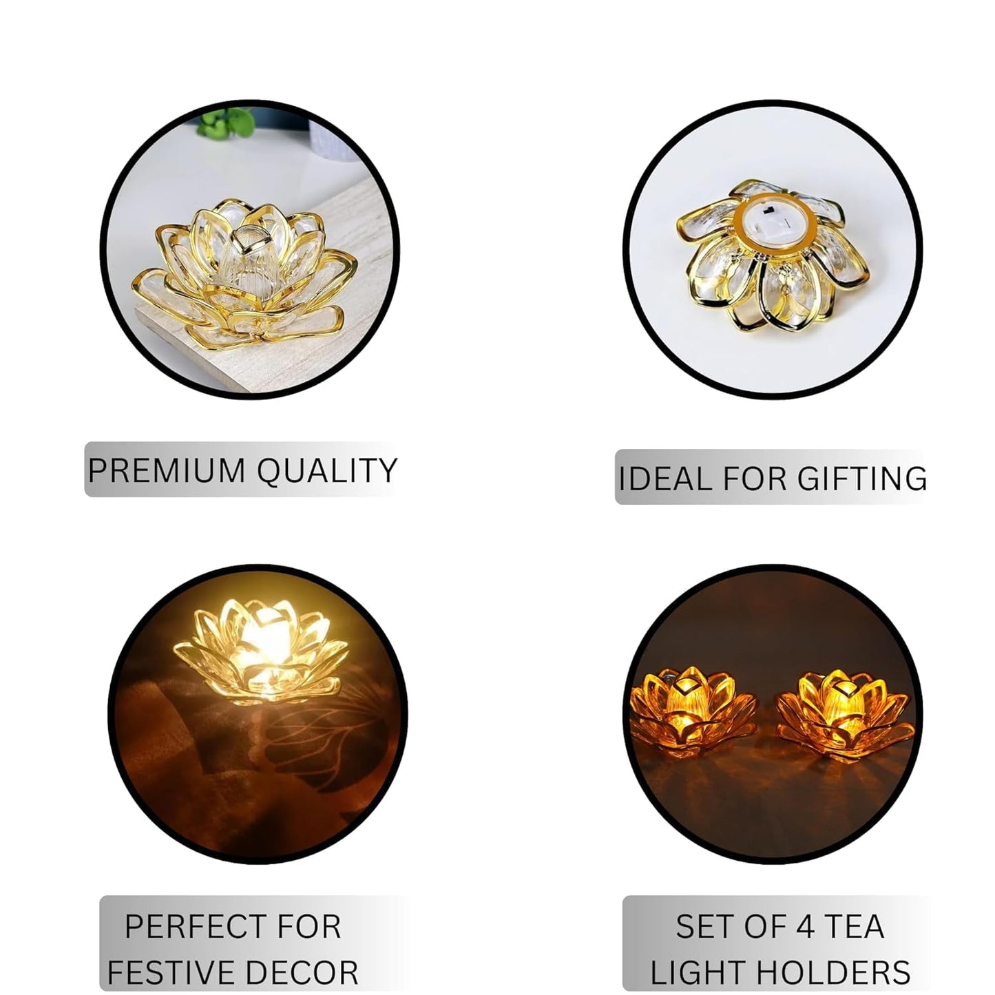 Crystal Lotus LED Diya for Home, Mandir & Diwali Decor