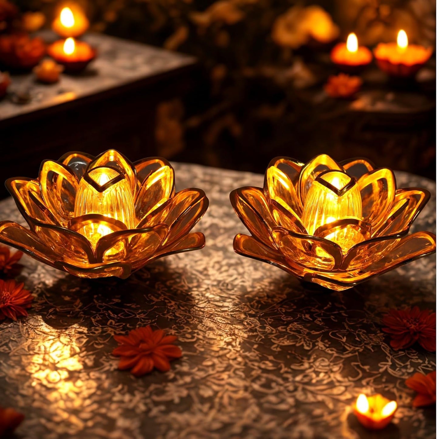 Crystal Lotus LED Diya for Home, Mandir & Diwali Decor