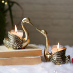 Pair of Swan Candle Holder with Giftbox for Home Decor, Gold