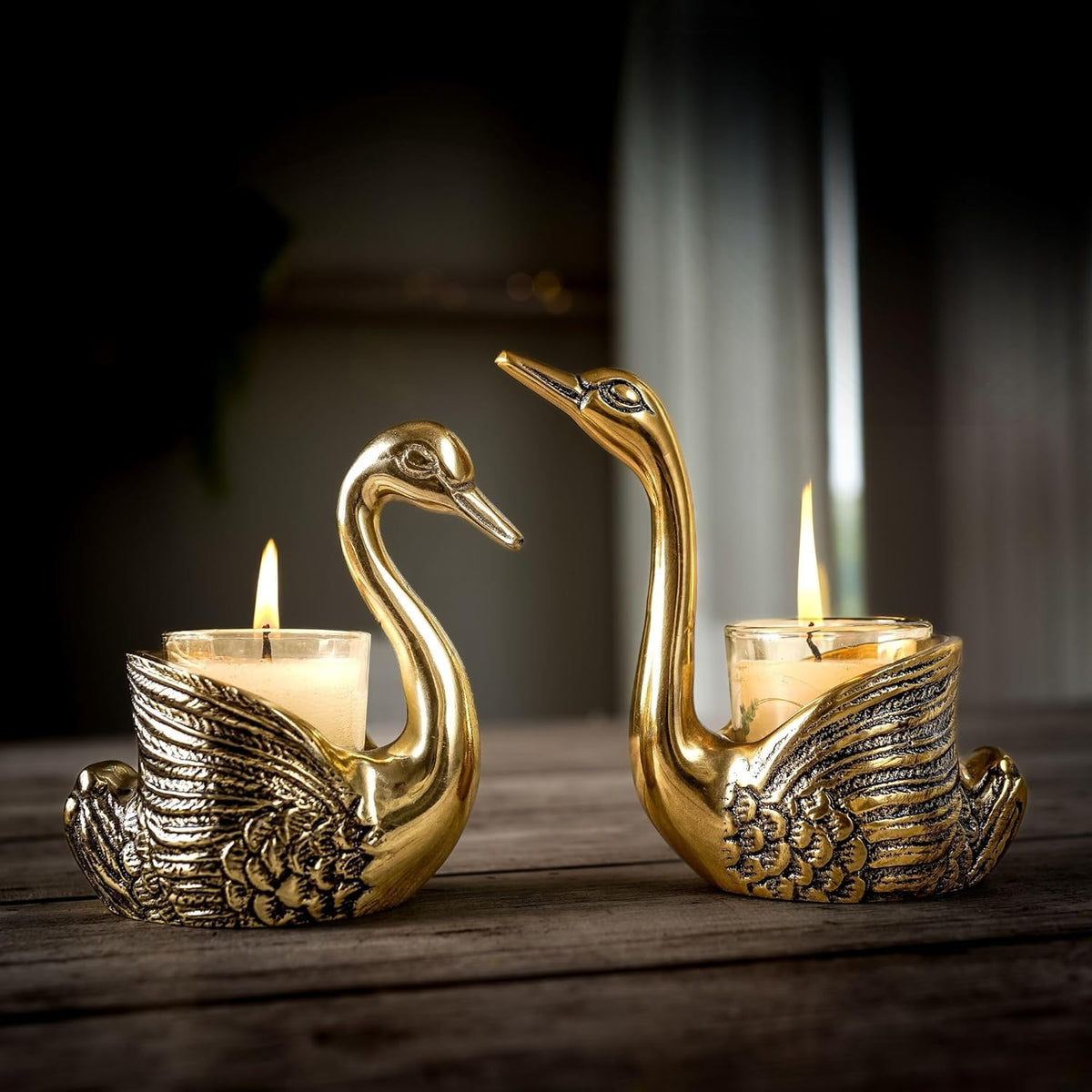 Pair of Swan Candle Holder with Giftbox for Home Decor, Gold