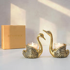 Pair of Swan Candle Holder with Giftbox for Home Decor, Gold