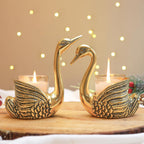 Pair of Swan Candle Holder with Giftbox for Home Decor, Gold