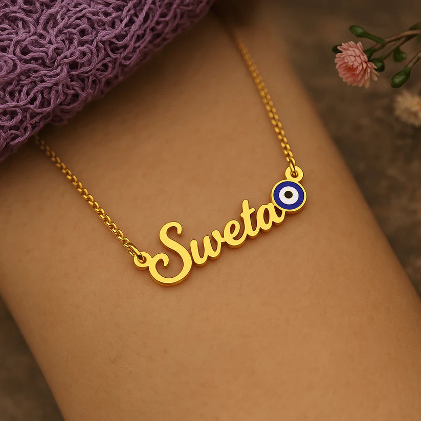 Everlasting Evil Eye Name Necklace – Personalized Protection Pendant