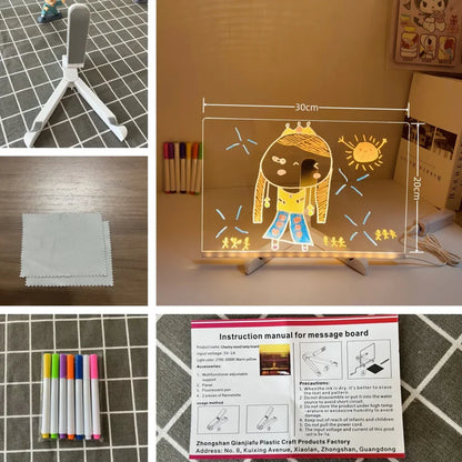 3D Acrylic LED Message Board | 15x15 cm with 7 Pens